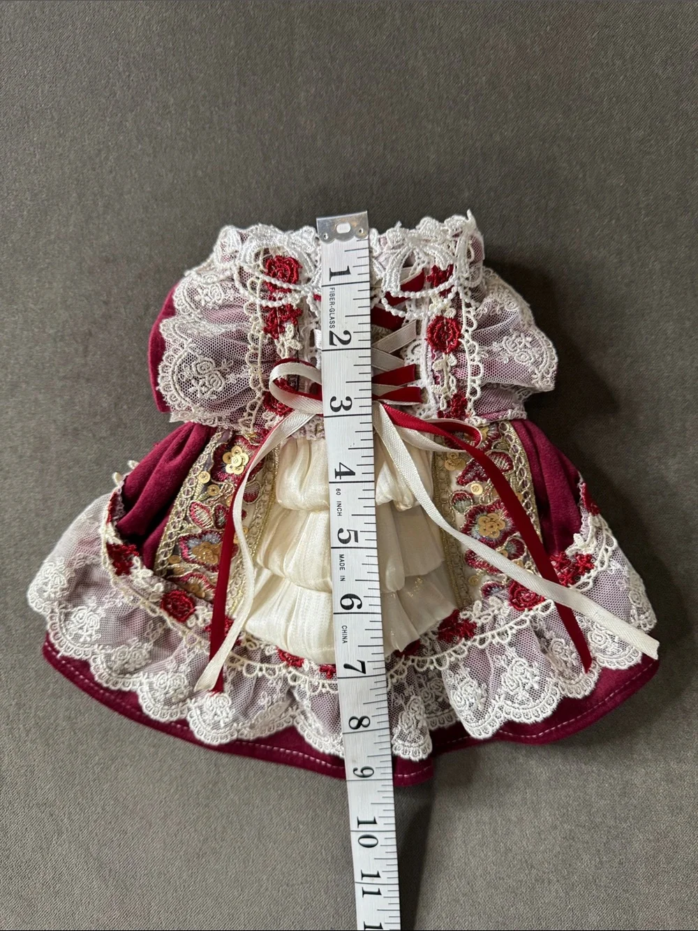 Pet Burgundy Lace Trim Dog Cat Dress Cream Ruffles Wedding Formal Size XS
